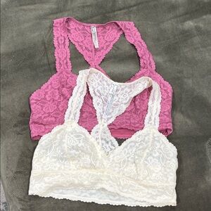 Free People Lace Bralette Duo in Pink and Cream